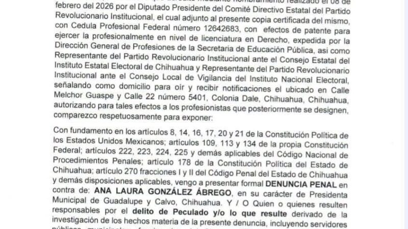 PRI denuncia a alcaldesa de Guadalupe y Calvo uso indebido de recursos públicos