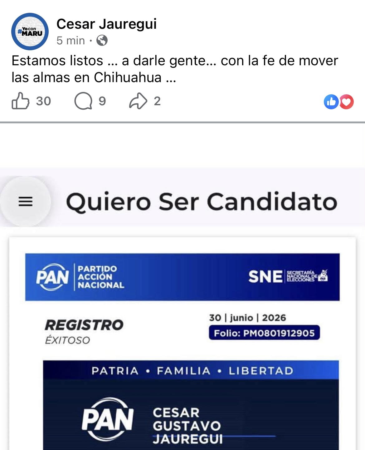 Se registra Jauregui como aspirante a la alcaldía de Chihuahua
