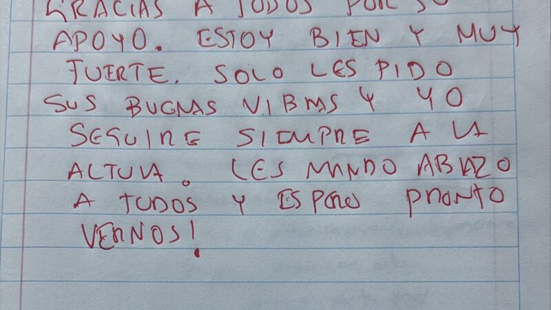 “Estoy bien y muy fuerte”: César Jáuregui envía mensaje de puño y letra a quienes lo apoyan