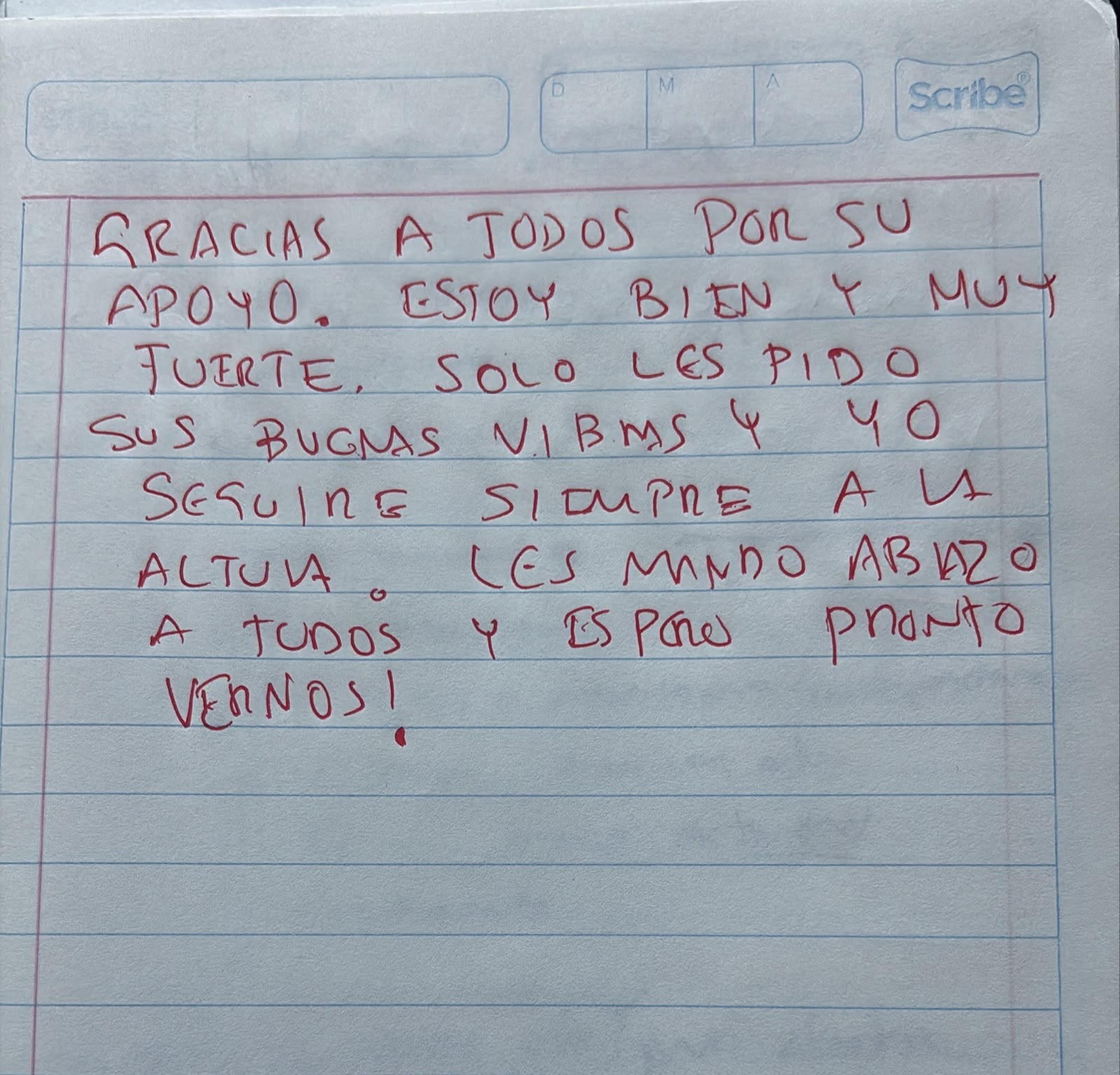 “Estoy bien y muy fuerte”: César Jáuregui envía mensaje de puño y letra a quienes lo apoyan