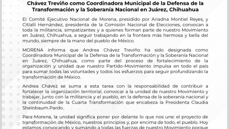 Ya es Andrea Chávez candidata a la alcaldía de Juárez